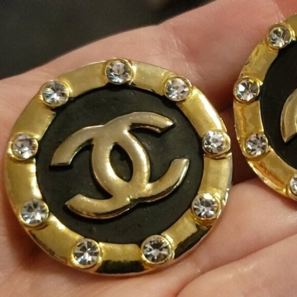 Chanel LARGE Vintage Gold-Plated Strass Crystal Interlocking CC Clip - Picture 3 of 16